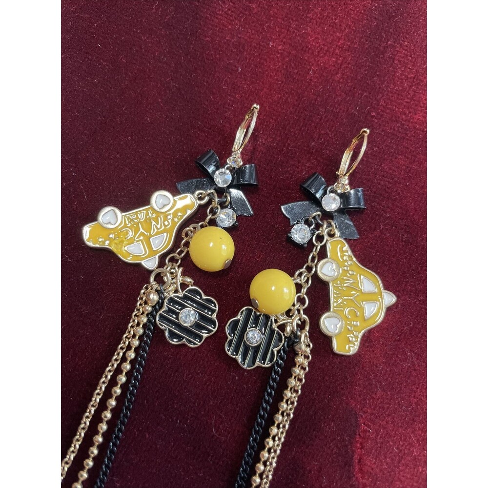 Vintage Betsey Johnson Yellow  NYC Taxi Cab Drop Dangle Earrings   5" Drop